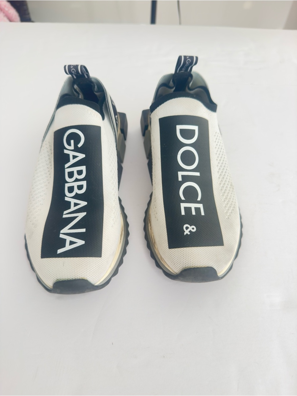 Dolce & Gabbana White and Black Logo Slip-On Kids Sneakers
